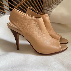 Cole Haan leather open toe heels nude tan